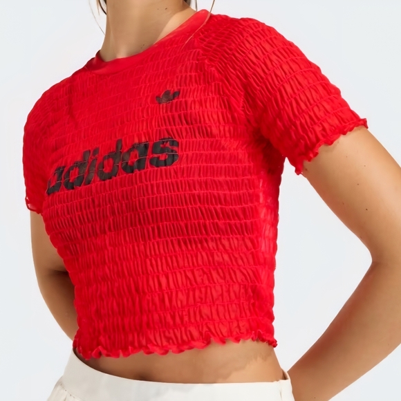 NWT Adidas Originals Smocked Cali Tee | Better Scarlet, L - Picture 4 of 6